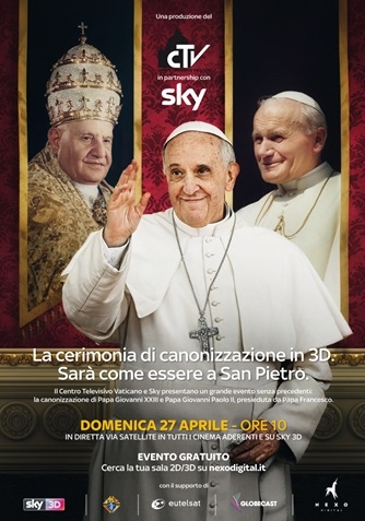 Canonizzazione Papa Roncalli e Wojtyla in diretta tv (su Sky anche in 3D)