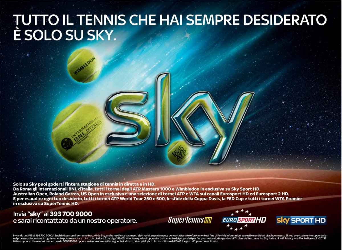 Tennis, Internazionali d'Italia 2015: Sky Sport HD (maschile) SuperTennis (femminile)